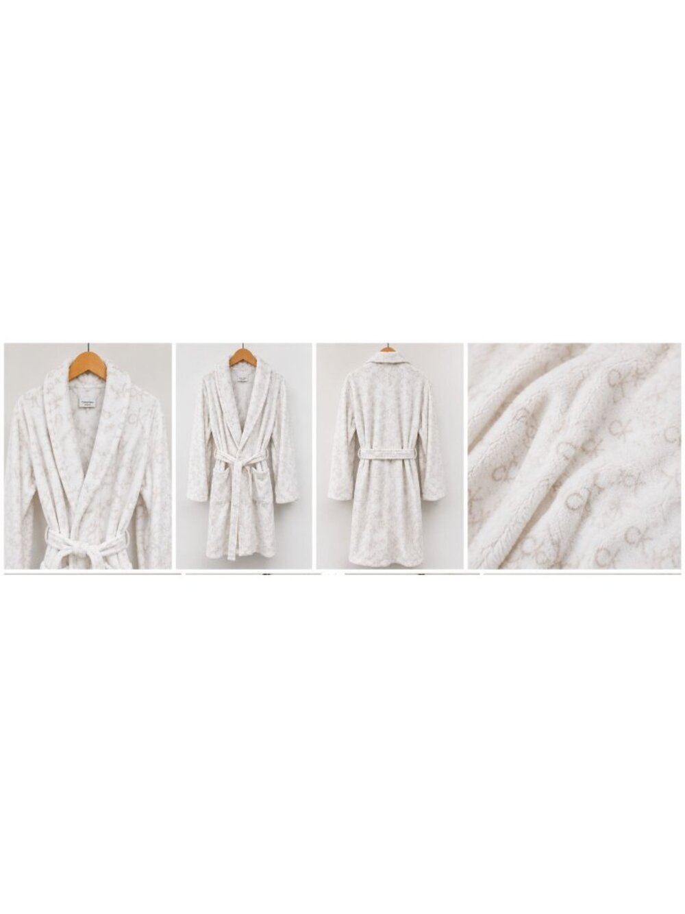 Calvin Klein Plush Fleece Bathrobe White CK Monogram Belted Women’s XS Cozy